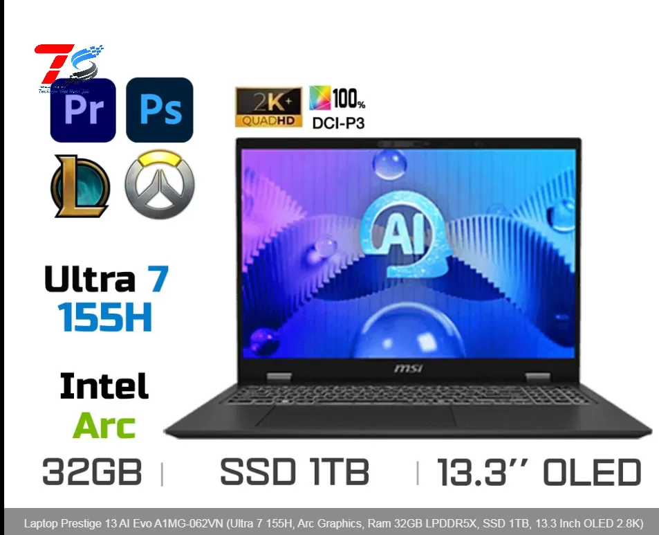 Laptop MSI Prestige 13 AI Evo A1MG 062VN (Ultra 7 155H | Arc Graphics | 32GB | SSD 1TB | 13.3